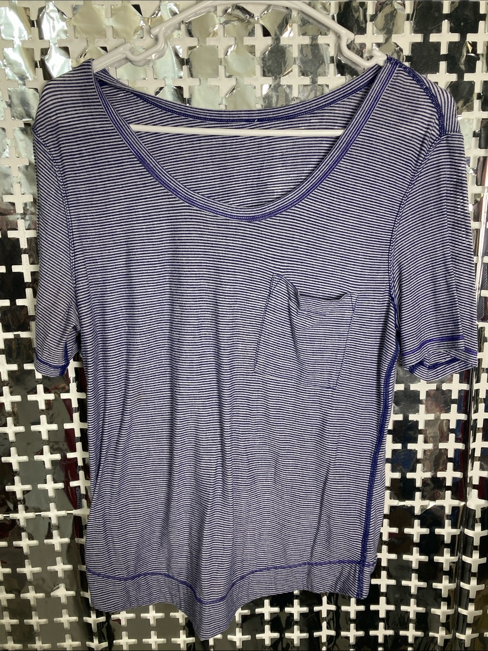 lululemon athletica Blue and White Micro-Stripe Scoop Pocket Tee